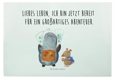 Produktbild von Mr. & Mrs. Panda Frühstücksbrett Pinguin & Maus Wanderer - Weiß - Geschenk, Schneidebrett, Ausflug, Hackbrett, Küchenschneidebrett, vesperbrett, Wandern, Abenteuer
