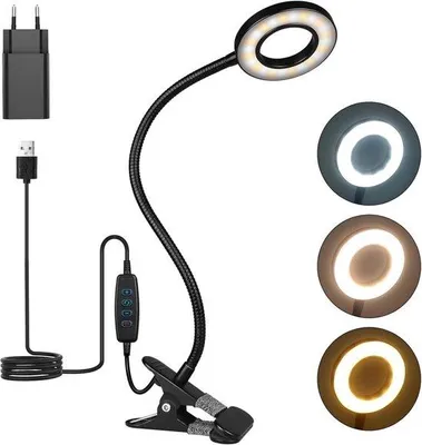 Obrázek produktu pro LED stolní lampa s klipem – 3 režimy a 10 úrovní stmívání – šetrná k očím při čtení, práci, studiu, kreslení a pletení – černá