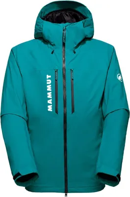 Türkisfarbene Mammut Freeflight HS Thermo Jacke mit Kapuze und Reißverschlüssen vorne