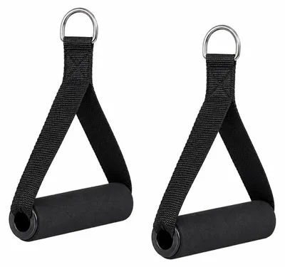 Image de Poignées à une main pour bandes de résistance, lot de 2, noires – Poignées d'entraînement avec revêtement en mousse et anneau en acier inoxydable – Poignées pour câbles, adaptées aux bandes de résistance, aux élastiques, à la musculation, au Pilates, au yoga et à l'entraînement à domicile