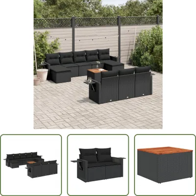 Produktbild von The Living Store 11-tlg. Garten-Sofagarnitur mit Kissen Schwarz Poly Rattan