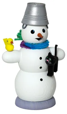 Produktbild von Drechslerei Kuhnert - Räucherfigur Schneemann mit Katze - Größe ca. 13cm, für Räucherkerzen Größe M (Standard) - 35032