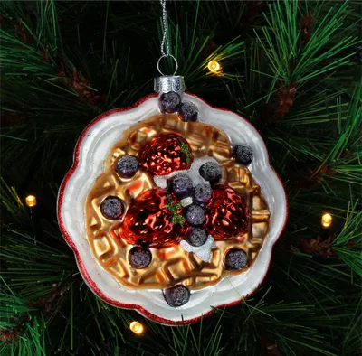 Produktbild von Christbaumschmuck Glas 10,2cm Waffel mit Beeren Figur - Rot Braun