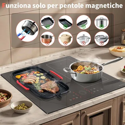 Image de Plaque de cuisson à induction encastrable - 60 cm - 7200W - 2 zones flexibles - En céramique vitrocéramique - Avec minuterie