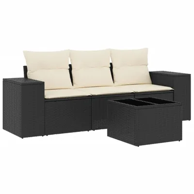 Produktbild von vidaXL 4-tlg. Garten-Sofagarnitur mit Kissen Schwarz Poly Rattan