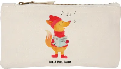 Produktbild von Mr. & Mrs. Panda Pouch Fuchs Sänger Größe S Klein - Weiß - Geschenk, Mäppchen, Weihnachtslieder, Weihnachten, Etui, Kulturbeutel, aufbewahrungsbeutel, Stifteetui, Singen