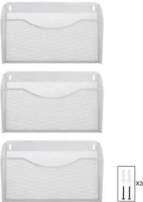 Immagine prodotto di Ibenzoa® Portadocumenti da parete in metallo, verniciato a polvere bianco, set da 3 – Scaffale da parete per documenti e riviste, completo di materiale di montaggio