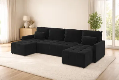 Zdjęcie produktu dla Duży narożnik DOMINO U z funkcją spania i pojemnikiem na pościel sofa do salonu
