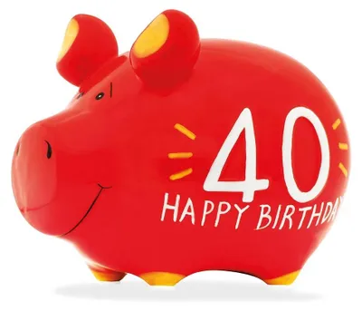 Obrázok produktu pre KCG 101659 Pokladnička na peniaze s prasiatkom "40 Happy Birthday" - keramická, malá