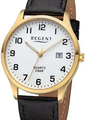 Produktbild von REGENT F-1417 Herrenuhr Gold Edelstahl 39 mm Leder 5 BAR