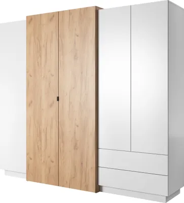 Produktbild von Furniture24 Kleiderschrank 3D Schrank 4 türiger mit 1 Kleiderstange 1 Ausziehstange und Spiegel innen Drehtürenschrank