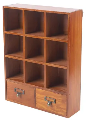 Produktbild von Mini Holz Vitrine - Sammelbox mit Fächern - 9 Fächer - Deko Display für Sammlerstücke - Größe 33,3x10x42,5 cm
