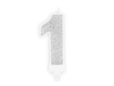 Produktbild von Geburtstagskerze Zahl 1 mit Glitzer 7cm silber