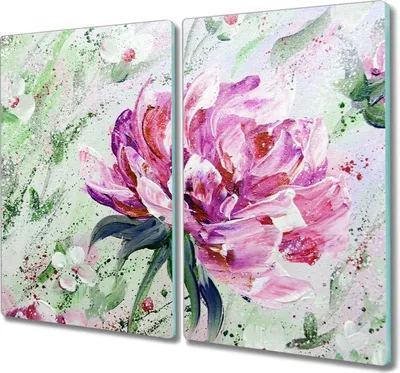 Produktbild von Coloray Küchenbrett Kochplattenabdeckung Hackbrett Schneidebrett Herdabdeckplatte 2x30x52 cm - Malerei Blumen Pfingstrosen