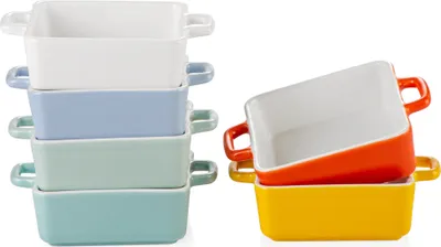 Produktbild von Porcelanowe naczynie do pieczenia, mini forma do ciasta, 6-częściowe foremki do sufletów, formy do pieczenia crème brûlée, deserów, sufletów, kwadratowe, 220 ML