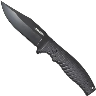 Produktbild von Outdoormesser mit schwarzer Klinge, rostfrei, 115 mm Klingenlänge, Kunststoffscheide
