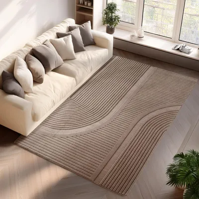 Produktbild von Boho-skandinavischer Teppich, einfarbig beige, weicher und waschbarer Dekoteppich mit 3D-Effekt, geeignet für Wohn- und 160 x 230 cm