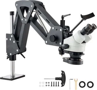Zdjęcie produktu dla Wielokierunkowy mikroskop z uchwytem sprężynowym - Oświetlenie pierścieniowe LED 7X-45X - Badanie biżuterii - Idealny dla jubilerów i hobbystów