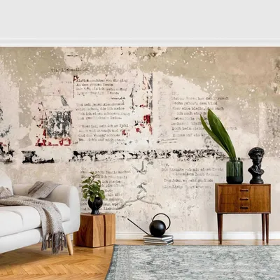 Produktbild von Fototapete Betonoptik Vliestapete - Alte Betonwand mit Bertolt Brecht Versen -  Fototapete Breit, Größe HxB:255cm x 384cm