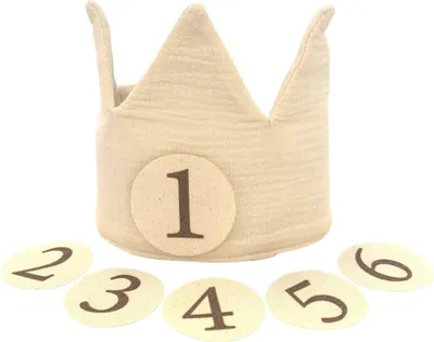 Produktbild von Zayno® Geburtstagskrone "Krönchen" in Beige | weiche Baumwolle, sanfte Farben, erste Geburtstagskrone, Geburtstag Baby, Krone mit Zahlen