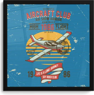 Produktbild von MuchoWow® MuchoWow® Gerahmtes Poster Mancave - Flugzeug - Blau - Vintage 40x40 cm - Poster mit zchwarzem Bilderrahmen - Mit Rahmen - Wanddekoration Schlafzimmer