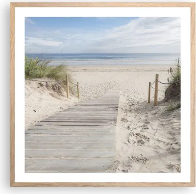Produktbild von Gerahmtes Poster - Rahmen in heller Eiche - Strand Düne Eintritt - 60x60 cm - Wand Bild - Wanddeko - Wandbilder - Wandposter - Bilderrahmen - Bilder - Kunstdruck - Wandbild - P2NAC60x60-4188