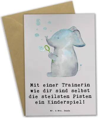 Produktbild von Mr. & Mrs. Panda Grußkarte Skifahren Trainerin - Grau Pastell - Geschenk, einladungskarten, Abenteuer, Kinderspiel, Danksagung, weihnachtskarten, Motivation, Klappkarte