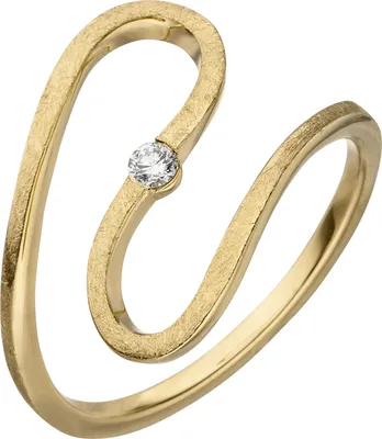 Produktbild von Gr. 60 Damen Ring geschlängelt 585 Gold Gelbgold eismatt 1 Diamant Brillant 0,05ct.