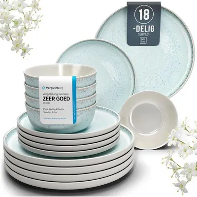 Produktbild von Keramik Servies 18-teilig für 6 Personen beige-blau