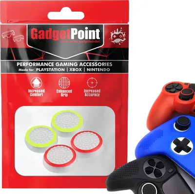 Immagine prodotto di Impugnature per il pollice - Impugnature per il pollice per PS5, PS4, PlayStation, Xbox Series X/S, One, 360 e Nintendo Switch Pro Controller - Impugnature per il pollice da gioco - Impugnature per il pollice ad alte prestazioni - Cappucci antiscivolo per joystick - Accessori per bescherming - Con codolo e codolo -