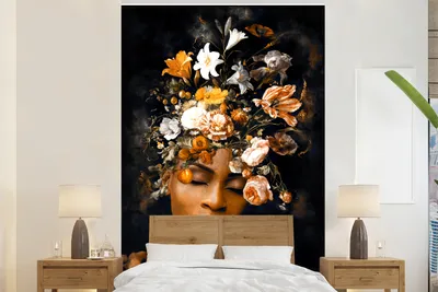 Produktbild von Blumen-Wandtapete - Frauen-Blumenmotiv - Gold - Breite 225 cm x Höhe 350 cm
