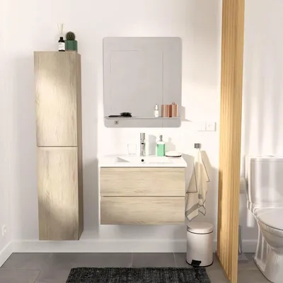 Produktbild von Einzelwaschtisch-Set 60 cm + Wasserhahn + Spiegel + SORRENTO-Säule