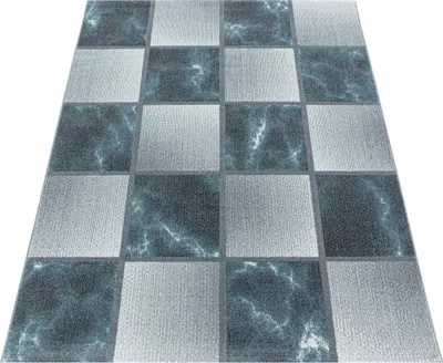 Produktbild von Kurzflor Teppich Wohnzimmer Blau 140x200 Rechteck Kariertes Design aus Polypropylen