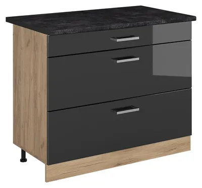 Produktbild von Küchenunterschrank Vicco R-Line Anthrazit Hochglanz/Goldkraft Eiche 100 cm Arbeitsplatte Anthrazit, Model 71606