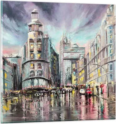 Produktbild von Bilder auf glas - Stadt Straße Haus - 70x70cm - Glasbilder - Wandbilder - Kunstdruck - zum Aufhängen bereit - Wanddekoration aus Glas - Glas Bilder - Wandbild auf Glas - Einteilig - GAC70x70-3440