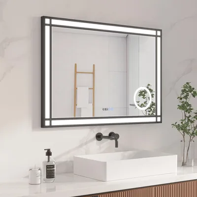 Produktbild von AQUABATOS 100 x 70 cm LED Badspiegel mit 3-fache Vergrößerung Spiegel mit Beleuchtung Badezimmerspiegel Wandspiegel 6400K Dimmbar Beschlagfrei