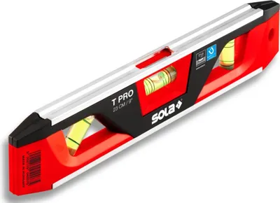 A red and black Sola T Pro level is shown against a white background.