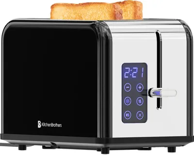 Produktbild von KitchenBrothers Toaster - Toaster - 6 Bräunungsstufen - 2 Extra Breite Schlitze - Touch-Display - 815W - Edelstahl/Schwarz