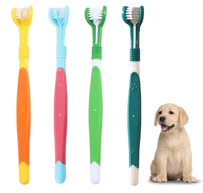 Produktbild von Hundezahnbürste 4 Stück Dreifachkopf 360° Haustier Zahnpflege Deep Clean