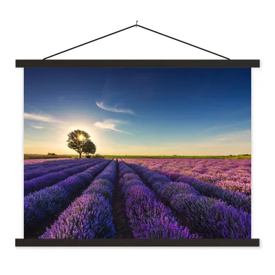 Produktbild von MuchoWow® Textilposter Lavendel - Sonne - Baum - Blumen - Lila 40x30 cm mit schwarzem Rahmen - Dekorationen