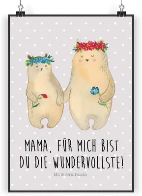 Produktbild von Mr. & Mrs. Panda Bild Bären mit Blumenkranz DIN A5 - Grau Pastell - Geschenk, drucke, Plakat, Muttertag, Wandbild, Mutter, Family, Familie, Bär, Deko, wanddeko