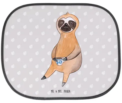 Produktbild von Mr. & Mrs. Panda Sonnenschutz für Auto Faultier Kaffee - Grau Pastell - Geschenk, autofenster, Hitzeschutz, Autosonnenschutz, Seitenscheibe, Coffeeaddict, Coffee