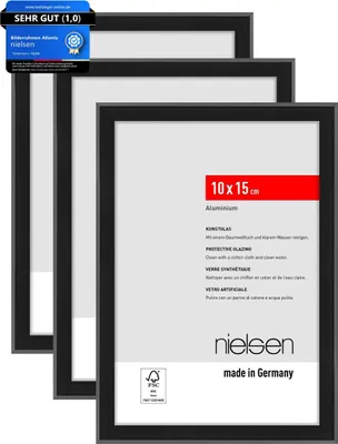 Produktbild von nielsen Aluminium Portraitrahmen, Bilderrahmen 3er SET Atlanta, 10 x 15 cm, Schwarz Matt