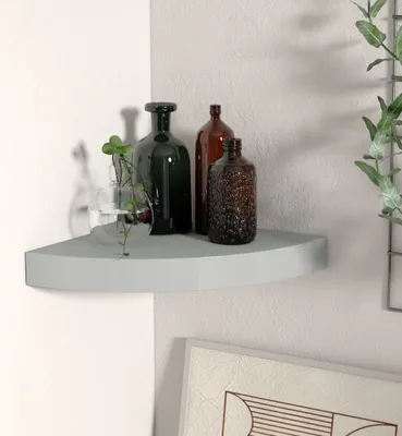 Image de The Living Store Étagère suspendue d'angle Gris 25x25x3,8 cm MDF