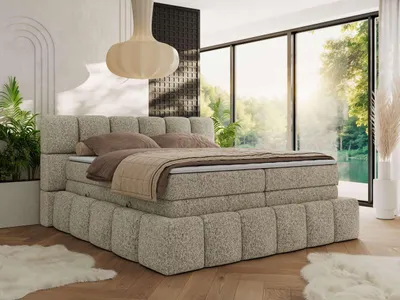 Produktbild von MKS MEBLE Boxspringbett 140 x 200 mit bettkasten NIRA KING, Polsterbett 7 Zonen Multipocket-Matratze und Topper, Doppelbett - Dunkelbeige Strukture - H4