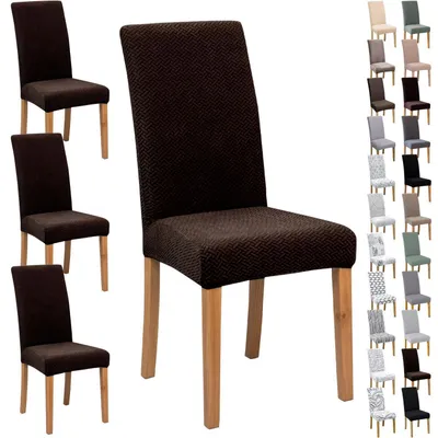 Productafbeelding van Stoelhoes set van 4, jacquard, bruin, zacht en elastisch, geschikt voor stoelen met een rugleuninghoogte van 45-65 cm