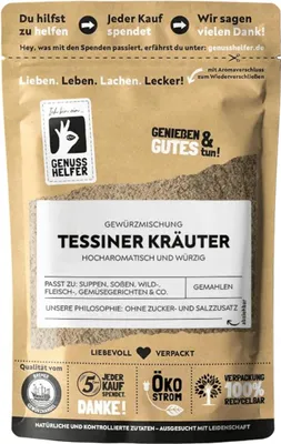 Produktbild von Tessiner Kräuter Gewürzmischung, gemahlen, ideal für Pilzgerichte, leckere Würze für cremige Saucen, 50g