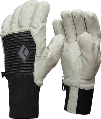 Fingerhandschuhe "Session Knit Gloves" von Black Diamond; grau mit schwarzem Gummibereich und Logo.
