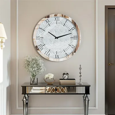Obrázok produktu pre WISFOR nástenné hodiny 60 cm, okrúhle dekoratívne hodiny, Atmosphera kuchynské hodiny do obývačky kancelárske hodiny, tiché rímske číslice, sklo, strieborná farba