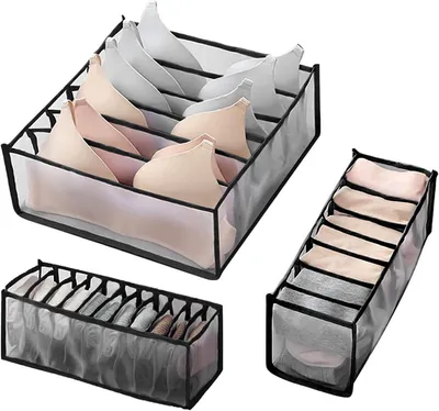 Produktbild von Faltbarer Schubladenorganizer - 3 Stück - Schubladen-Organizer - verschiedenen Größen - für Socken, Unterwäsche, Babykleidung, Krawatten – Schwarz
